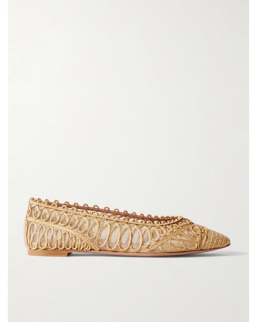 Aquazzura Natural Kahlo Raffia And Mesh Ballet Flats