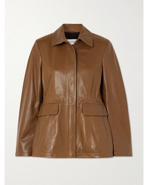 Nour Hammour Brown Wells Gathered Leather Jacket