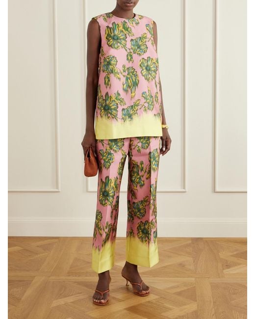 ALÉMAIS Pink Faye Floral-Print Twill Wide-Leg Pants