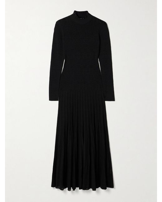 Isabel Marant Black Gisole Paneled Pointelle-Knit Turtleneck Maxi Dress