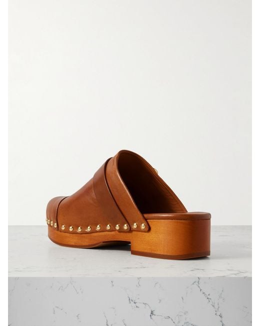 Chloé Brown Jeannette Embellished Leather Clogs