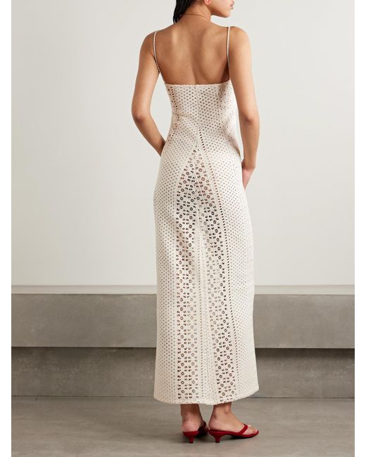 SARA CRISTINA White Playa Pearl-Embellished Crocheted Cotton Maxi Dress