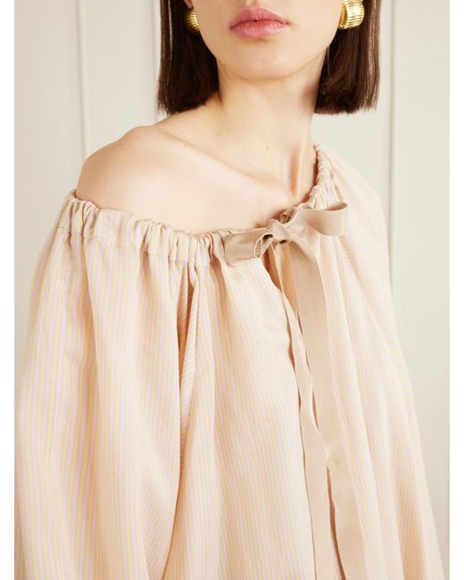 Patou Natural Bow-Detailed Striped Lyocell And Silk-Blend Mini Dress