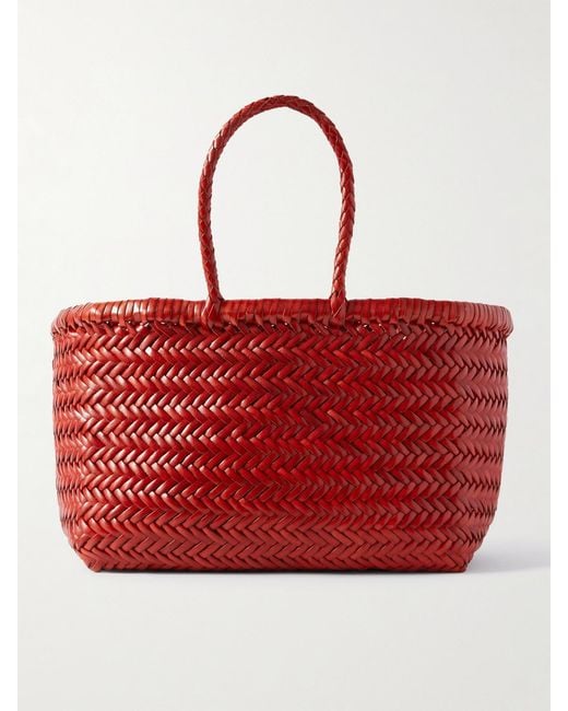 Dragon Diffusion Red Bamboo Triple Jump Small Woven Leather Tote