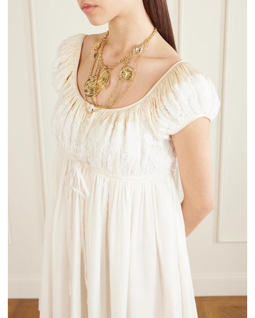 Chloé White Lace-Trimmed Silk-Crepon Mini Dress