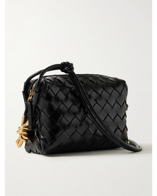 Bottega Veneta Black Loop Mini Intrecciato Leather Shoulder Bag