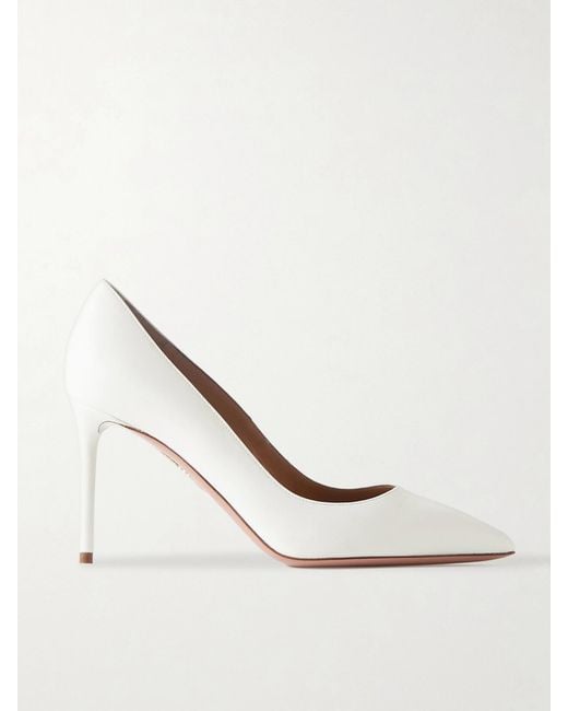 Aquazzura White Purist 85 Leather Pumps