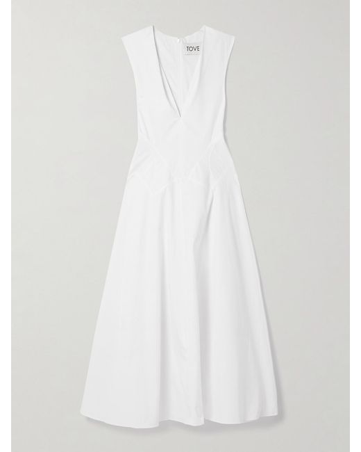 TOVE White Anisa Paneled Cotton-Poplin Midi Dress