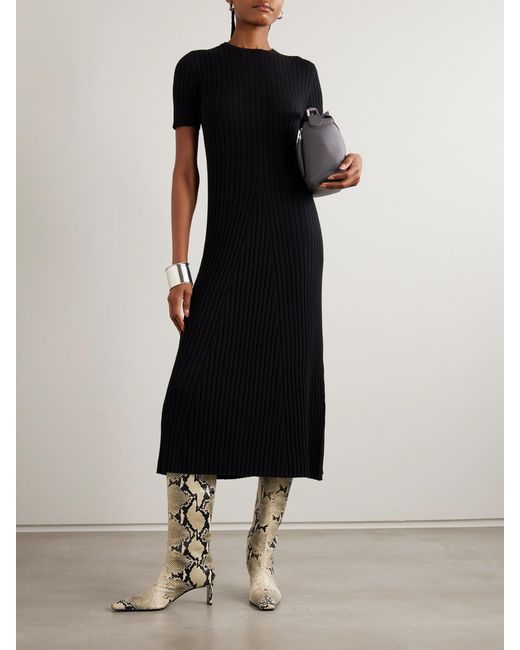 Lisa Yang Black Isabela Ribbed Cotton And Cashmere-Blend Midi Dress