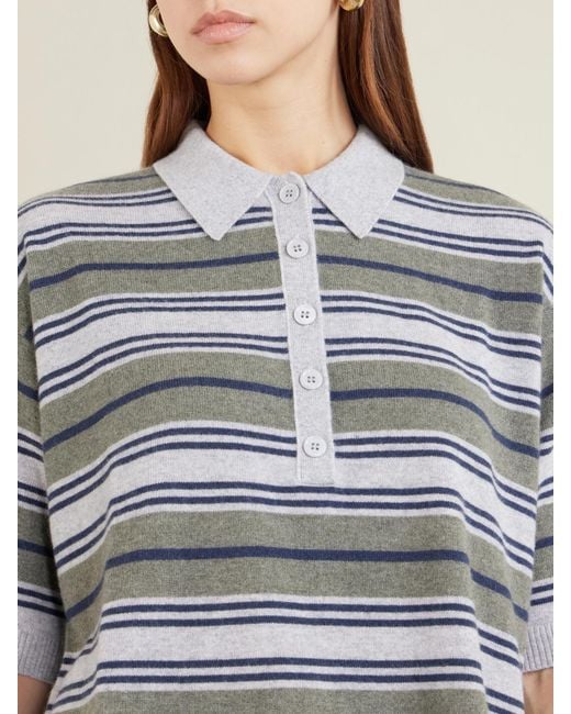 Twp Gray Striped Cashmere Polo Sweater