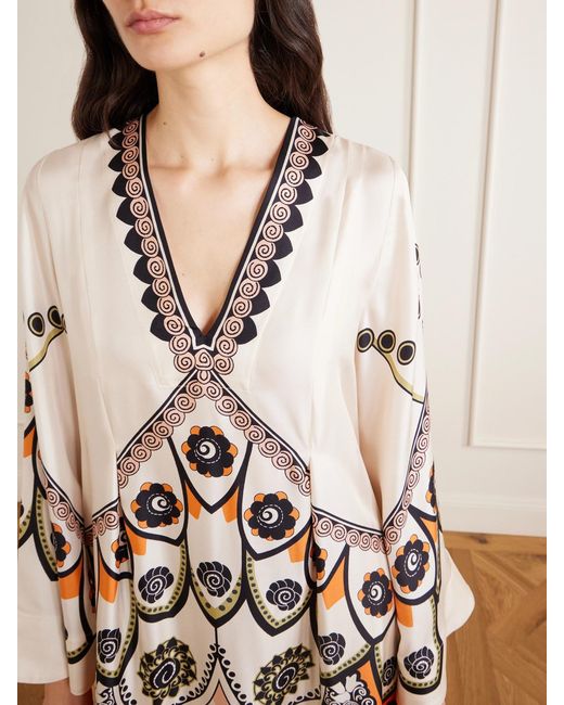 LaDoubleJ Natural Twin Flame Floral-Print Silk-Twill Maxi Dress