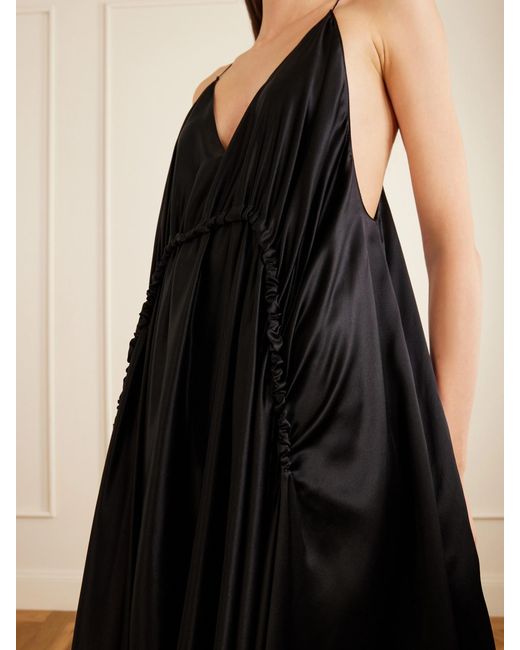 Sharon Wauchob Black Draped Silk-Satin Maxi Dress