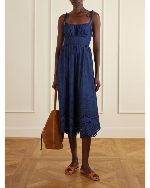 Zimmermann Blue Mahon Broderie Anglaise Cotton-Denim Midi Dress