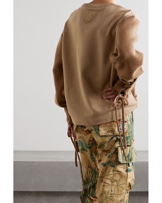 Moncler Genius Brown 1 Jw Anderson Two-Tone Embroidered Cotton-Jersey And Wool Top