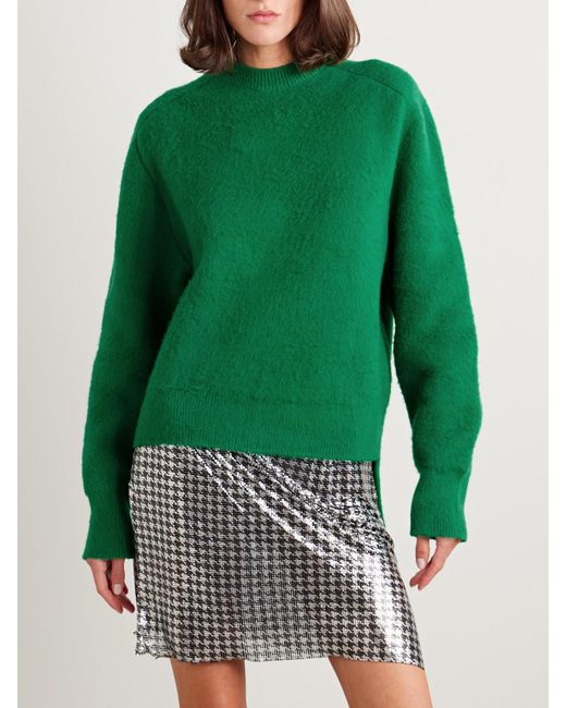 Rabanne Green Chain-Embellished Brushed-Wool Sweater