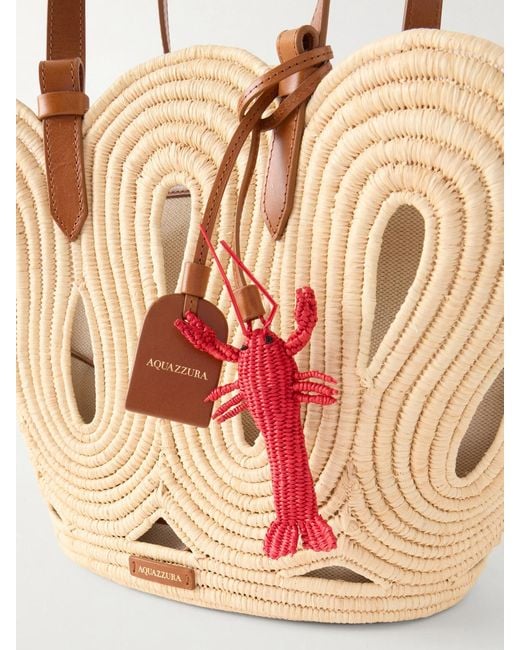 Aquazzura Natural Artiste Medium Leather-Trimmed Raffia Tote