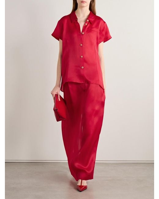 Khaite Red Lucian Pleated Silk-Organza Maxi Skirt