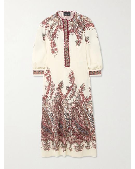 Etro Natural Picot-Trimmed Paisley-Print Crepe Midi Shirt Dress