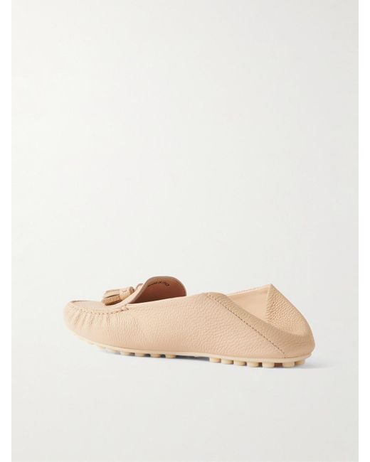 Loro Piana Natural Tasseled Textured-Leather Collapsible-Heel Loafers