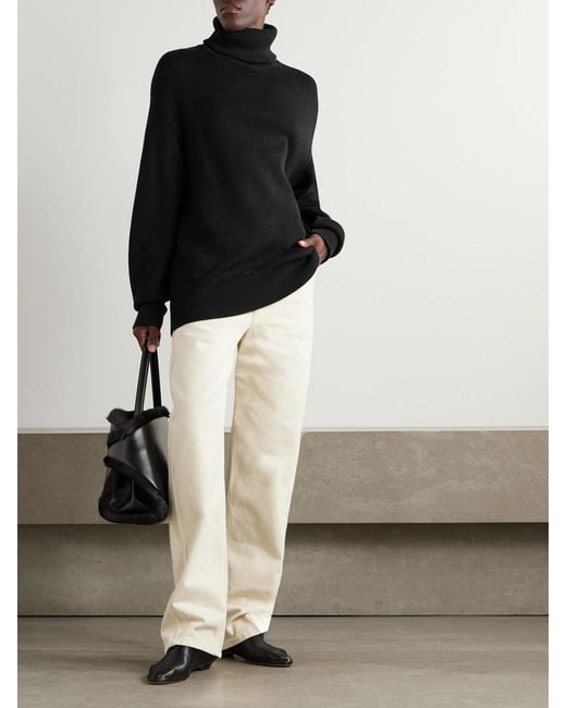 Totême Black Oversized Ribbed Organic Cotton And Cashmere-Blend Turtleneck Sweater