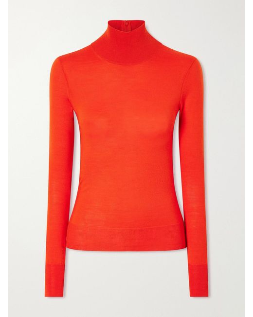Carolina Herrera Red Wool And Silk-Blend Turtleneck Sweater