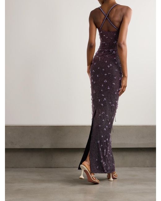 clio peppiatt purple dress Clio Peppiatt - Wisteria embellished stretch-mesh gown