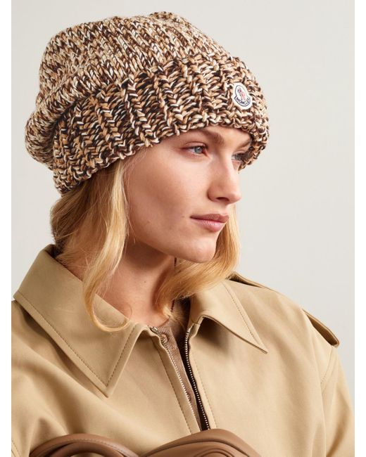 Moncler Brown Appliquéd Ribbed Wool Beanie