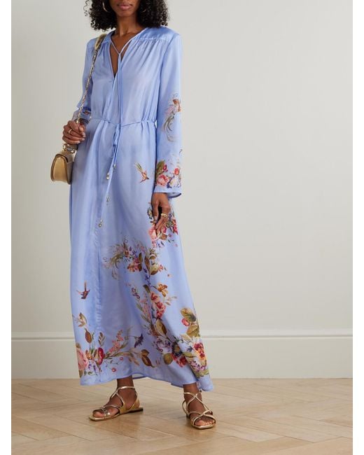 Robe Longue En Soie À Imprimé Fleuri Et À Fronces Patience Zimmermann en coloris Blue