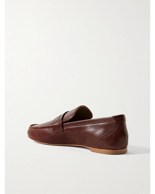 Jamie Haller Brown Crinkled-Leather Loafers