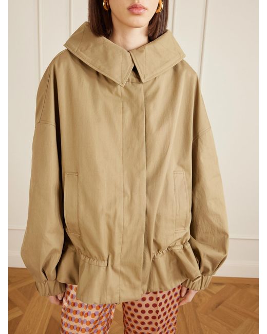 Dries Van Noten Natural Gathered Cotton-Twill Hooded Jacket