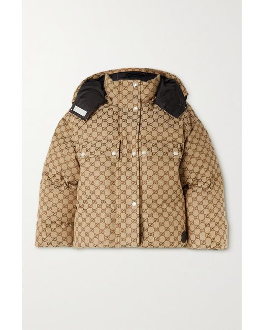 Gucci Hooded Padded Cotton-blend Logo-jacquard Down Jacket in Natural | Lyst