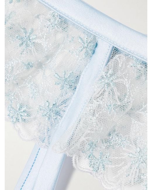 Kiki de Montparnasse White Mathilde Silk-Blend Satin-Trimmed Embroidered Tulle Suspender Belt
