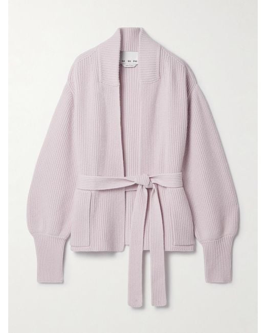 Sa Su Phi Pink E.R. Belted Ribbed Merino Wool And Cashmere-Blend Cardigan