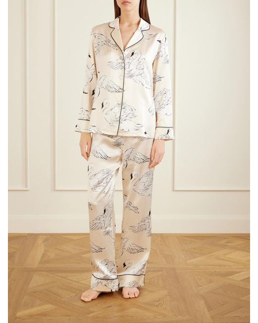 Olivia Von Halle Natural Lila Printed Silk-Satin Pajama Set