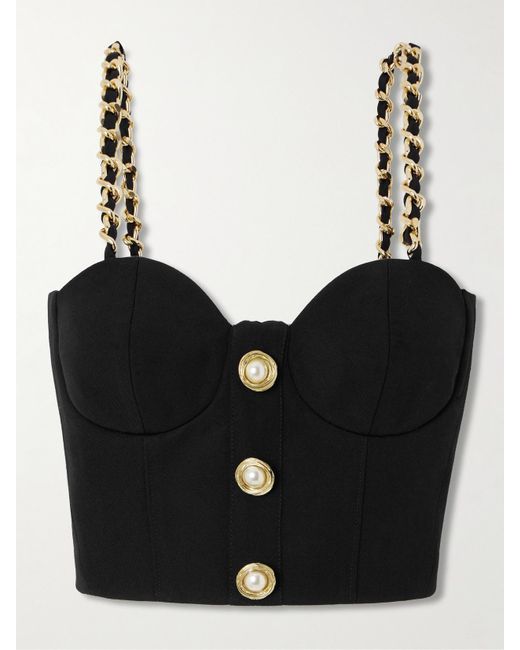 Balmain Black Embellished Wool Bustier Top