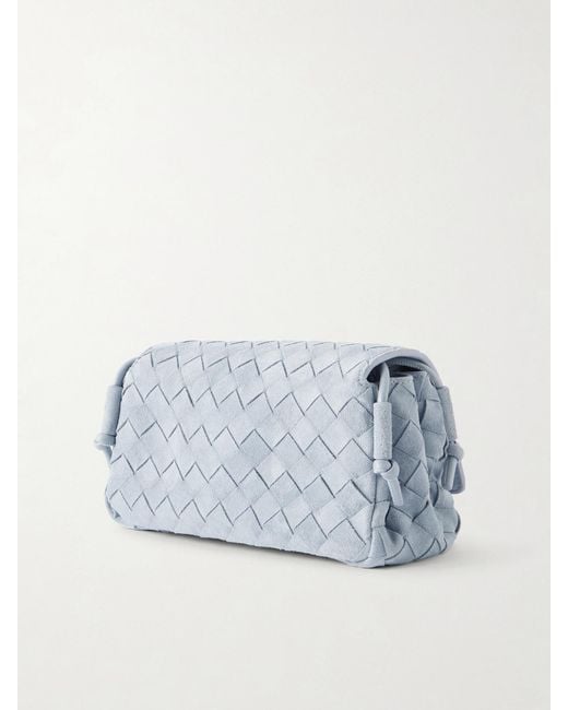 Bottega Veneta Blue Notturno Intrecciato Suede Shoulder Bag