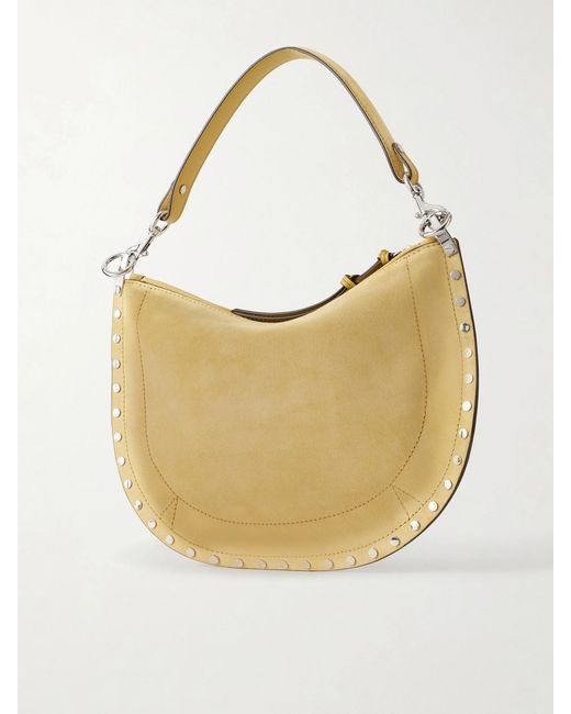 Isabel Marant Natural Oskan Studded Suede Shoulder Bag