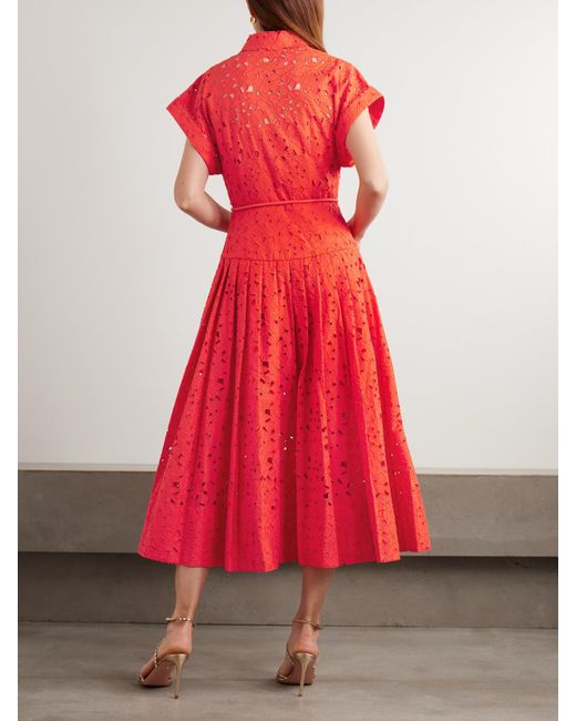 Robe-Chemise Midi En Dentelle Guipure De Coton À Ceinture Blaire Rebecca Vallance en coloris Red