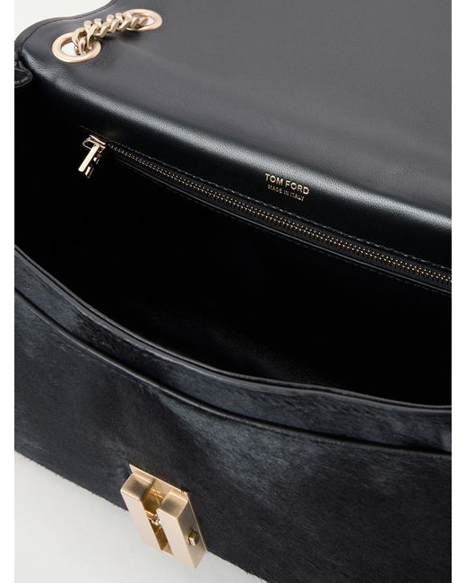 Tom Ford Black T-Embellished Calf Hair Shoulder Bag