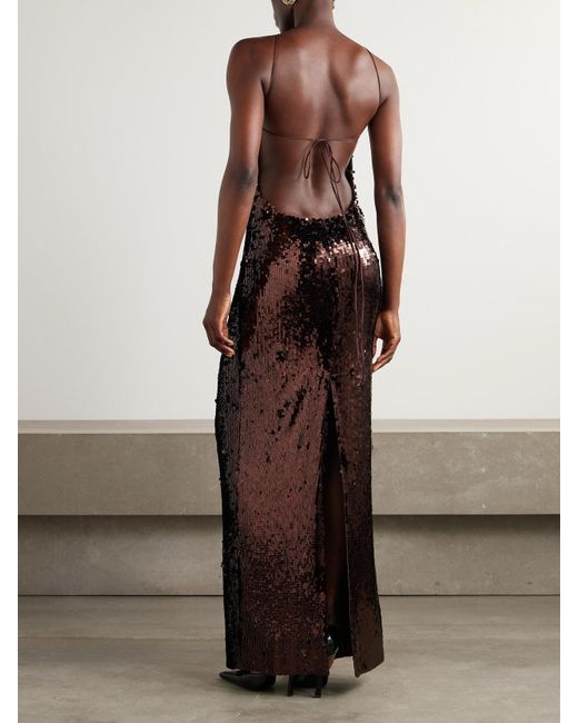Magda Butrym White Appliquéd Sequined Tulle Halterneck Gown