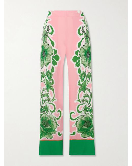 Borgo De Nor Green Havana Floral-Print Crepe Straight-Leg Pants