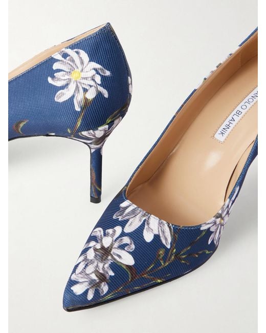 Manolo Blahnik Blue Emilia Wickstead 70 Floral-Print Woven Pumps