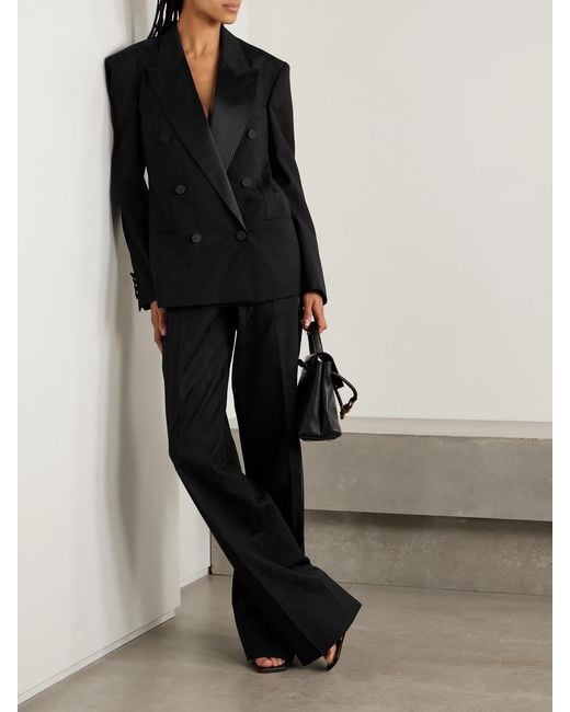 Stella McCartney Black Oversized Double-Breasted Satin-Trimmed Wool Blazer
