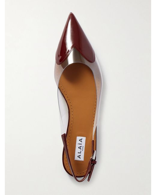 Alaïa Natural Le Cœur Pu And Patent-Leather Slingback Point-Toe Flats