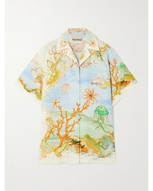 ALÉMAIS Metallic Sam Pauletto Emerald Cove Printed Linen-Gauze Shirt