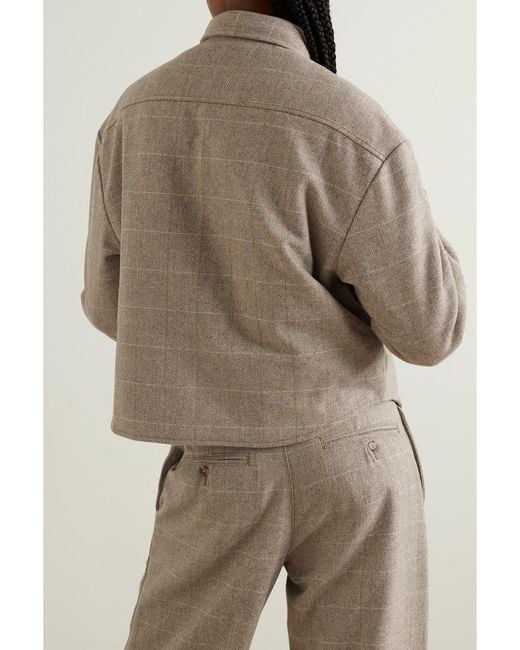 Denimist Natural Cropped Checked Herringbone Wool-Blend Jacket