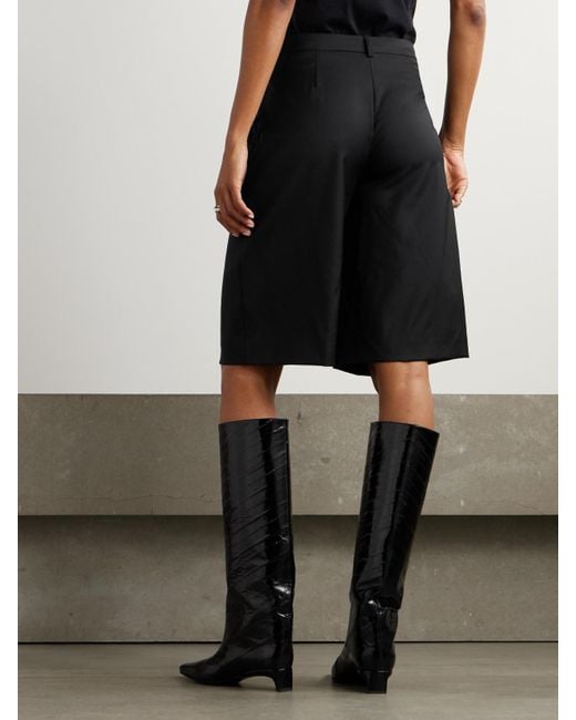 Loulou de Saison Black Adler Pleated Wool-Twill Shorts