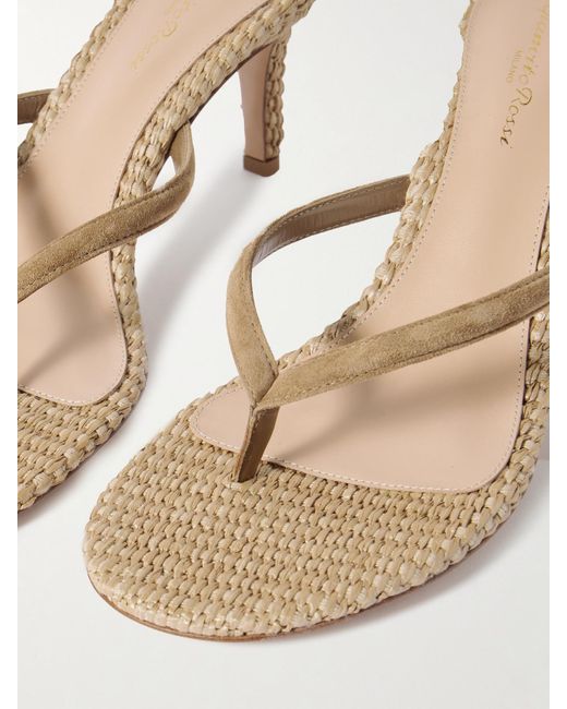 Gianvito Rossi Natural Calypso 70 Suede-Trimmed Raffia Sandals