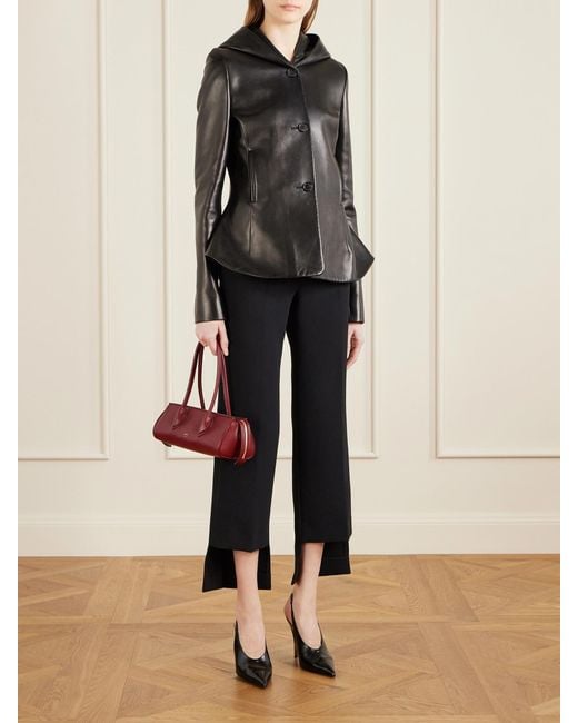 Khaite Black June Hooded Peplum Leather Jacket