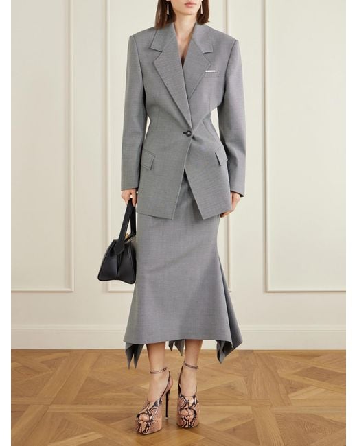 The Attico Gray Wool And Cotton-Blend Midi Skirt